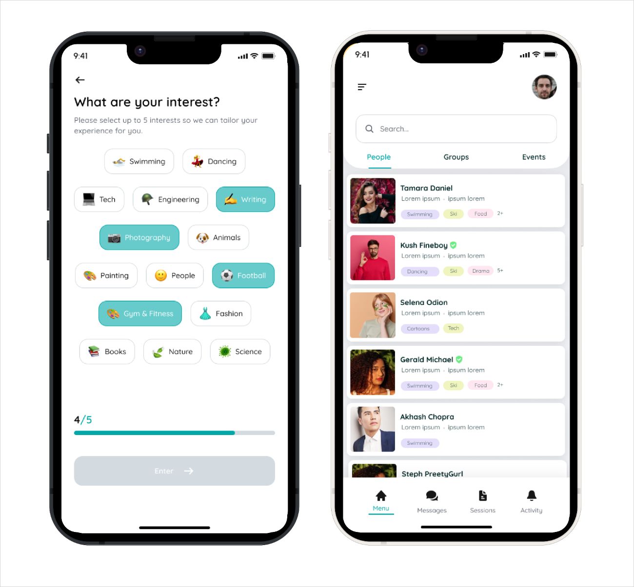 Onboarding and homepage screens