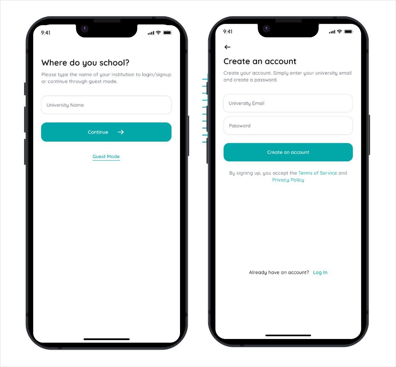 Sign up screens