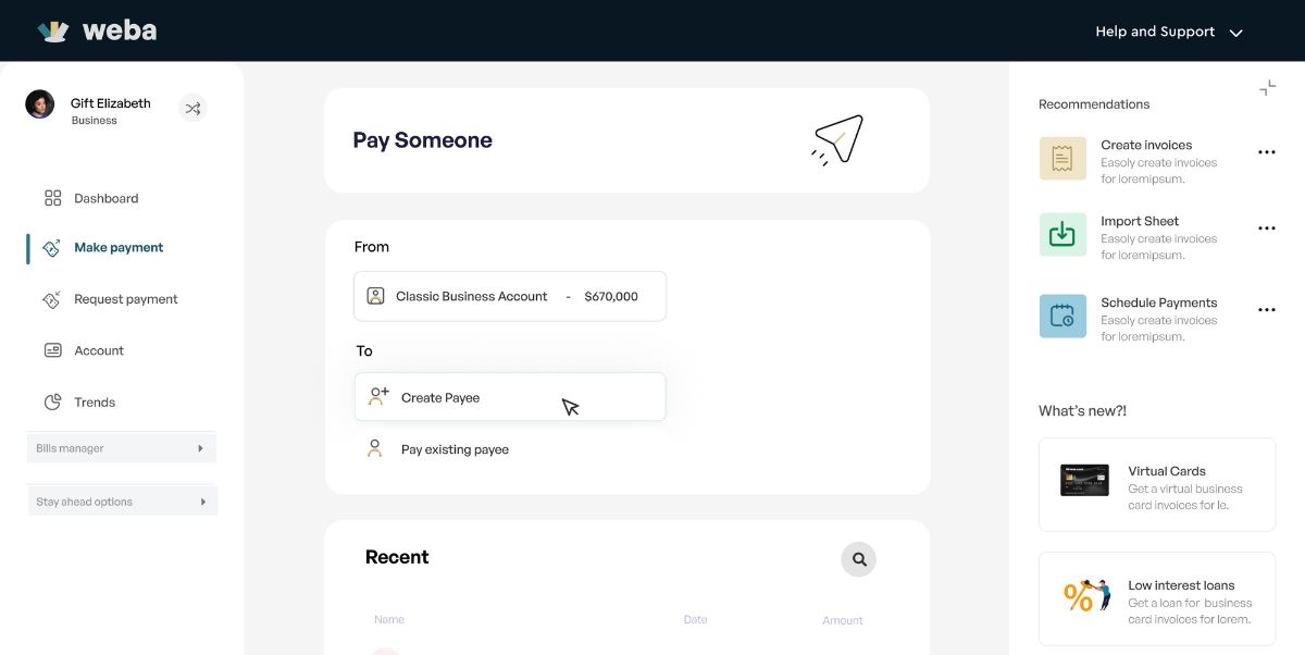 Invoicing screen