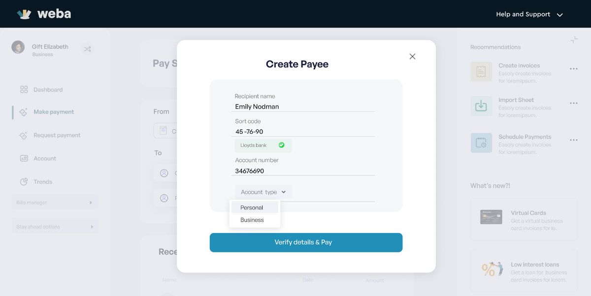 Receipts screen